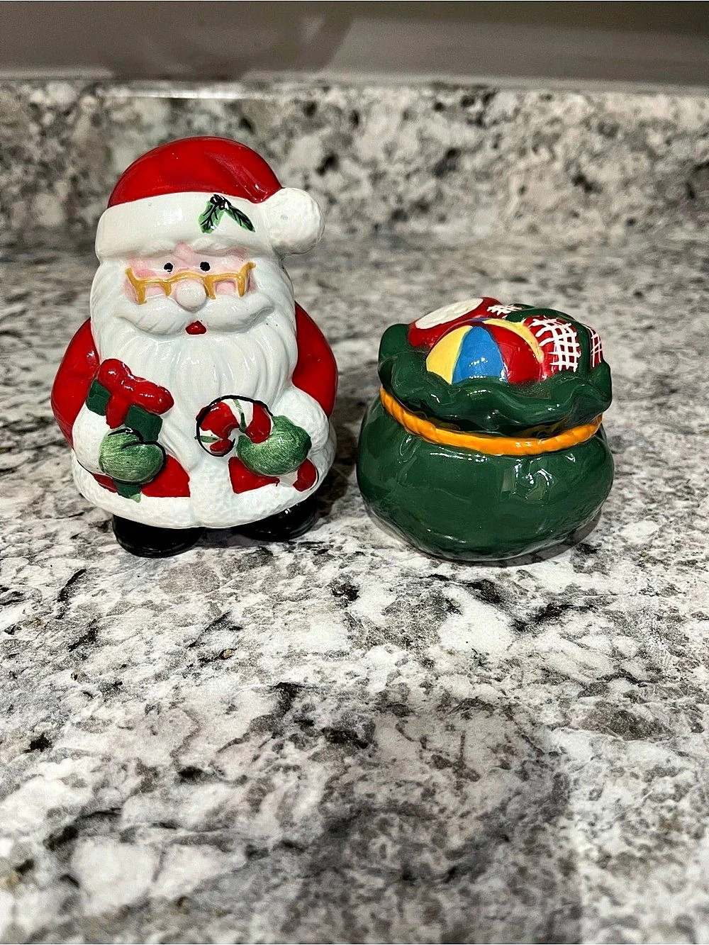 Delton Products Santa and Toy Bag Salt and Pepper Shakers Ceramic Holiday